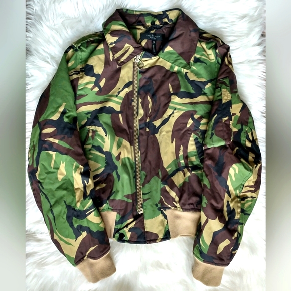 rag & bone Jackets & Blazers - EUC rag & bone abstract camo cotton orange satin lined full zip front arm zip